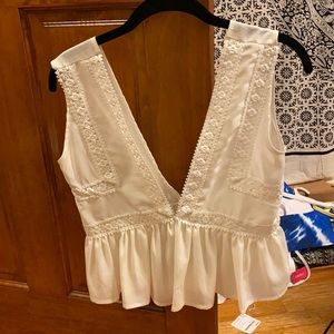 SHEIN plunging v neckline lace trim drill hem top